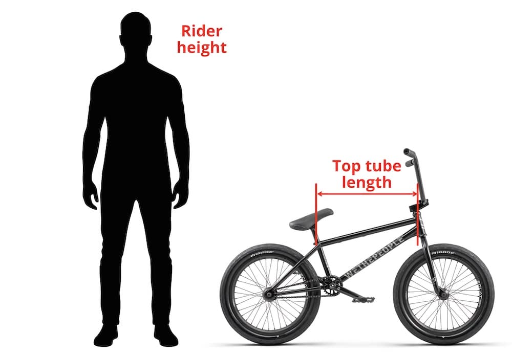 bmx frame size chart top tube length by rider height