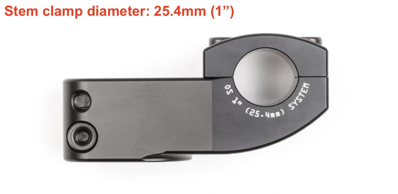 os bmx stem clamp diameter 25.4mm